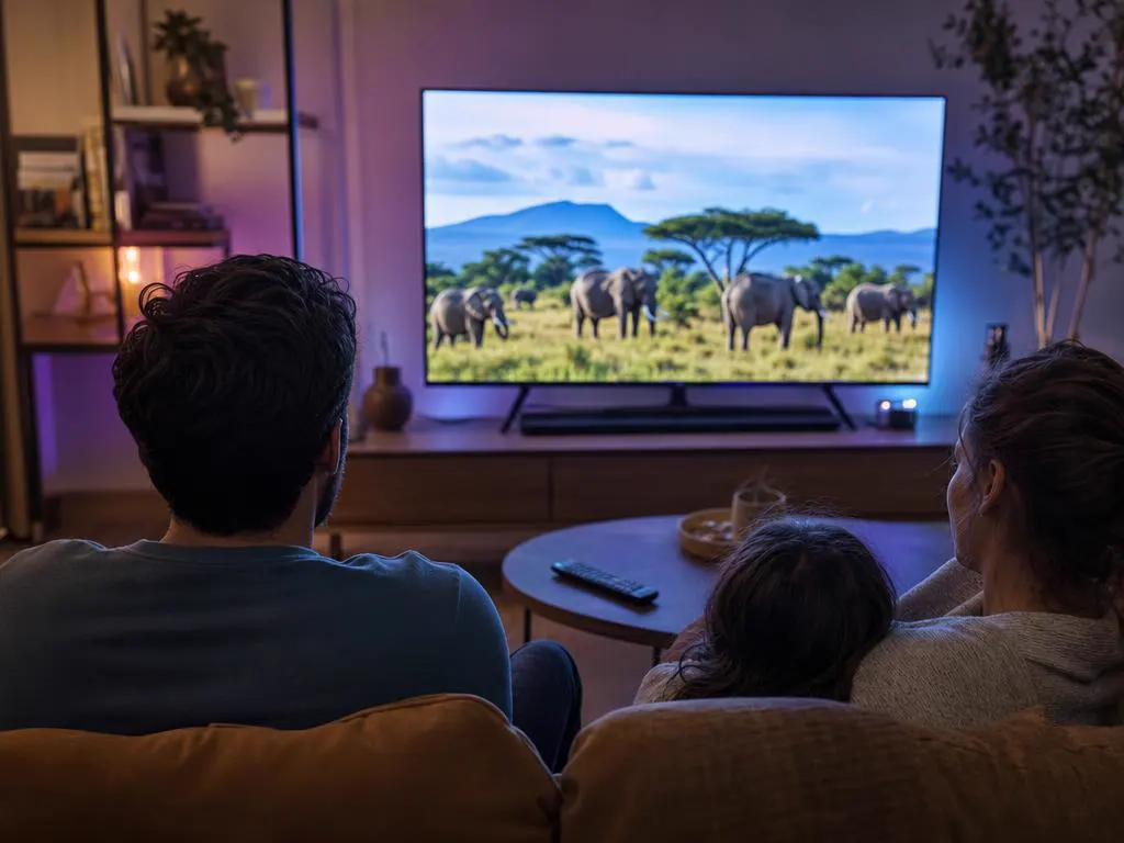 TV showing a crisp live channel with a remote on the coffee table