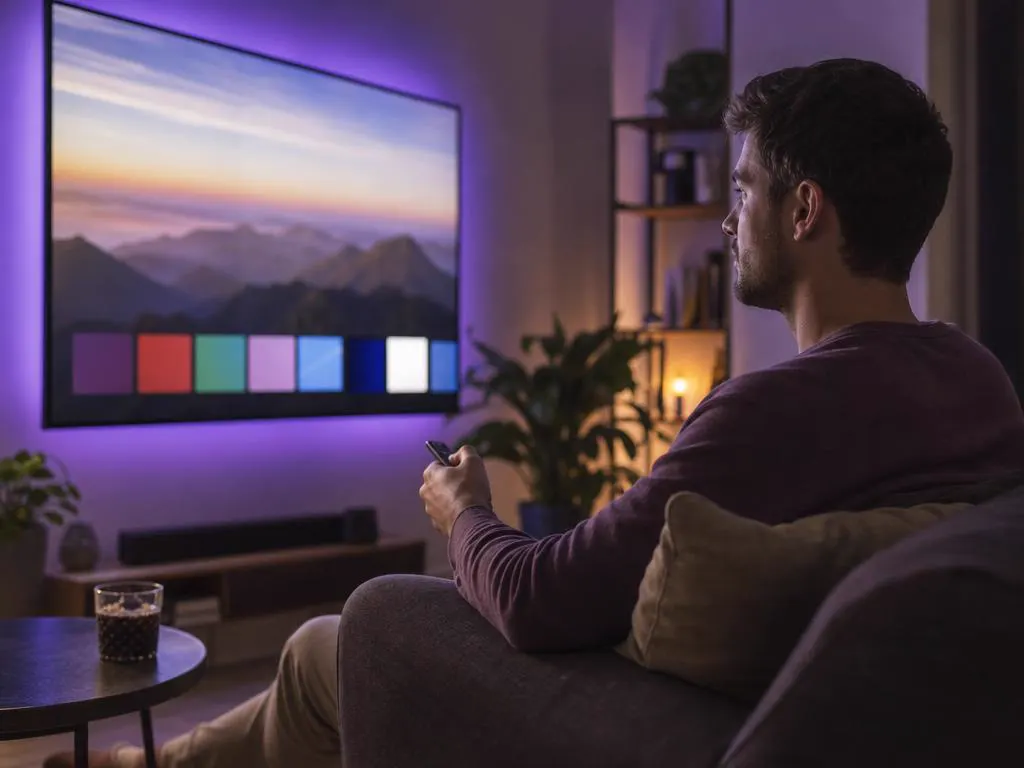 Écran d’accueil d’une Smart TV avec une rangée de tuiles d’applis colorées en bas