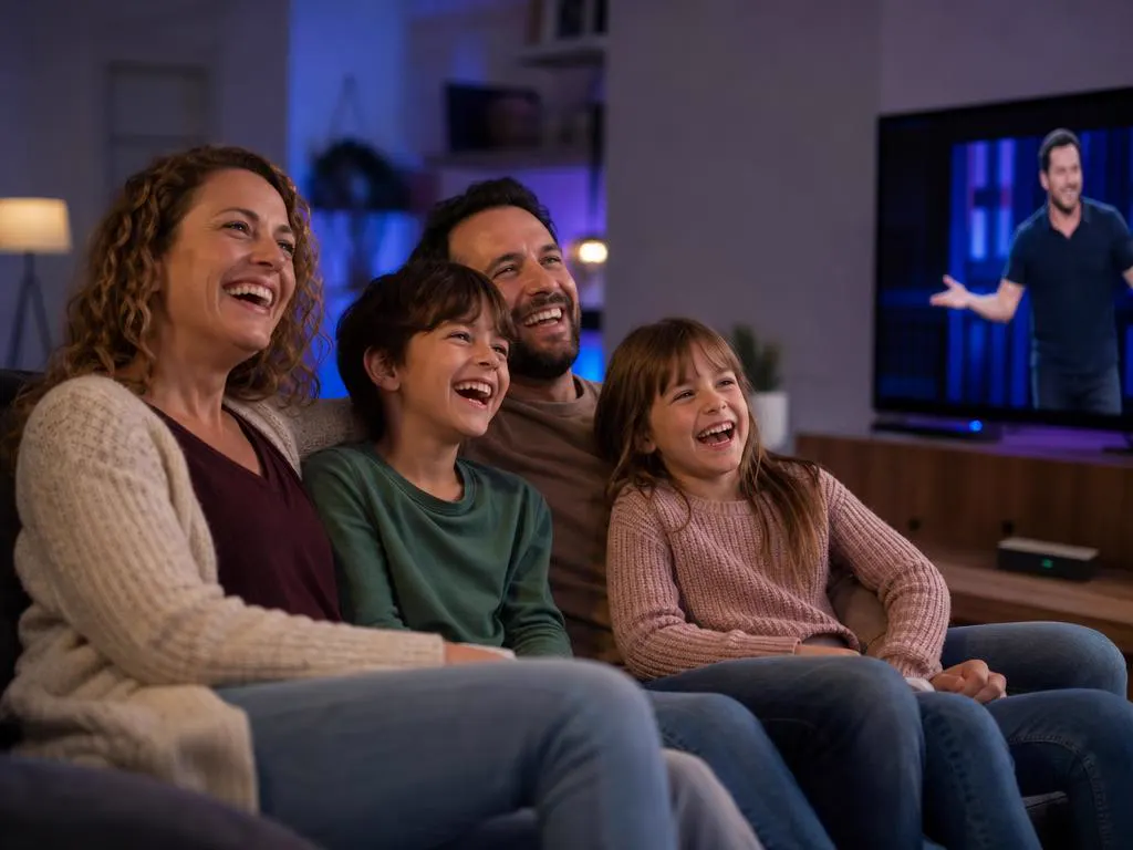 Family watching live TV on Fire TV after installing the app
