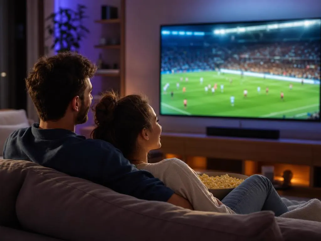 Couple enjoying a stable IPTV stream without login errors