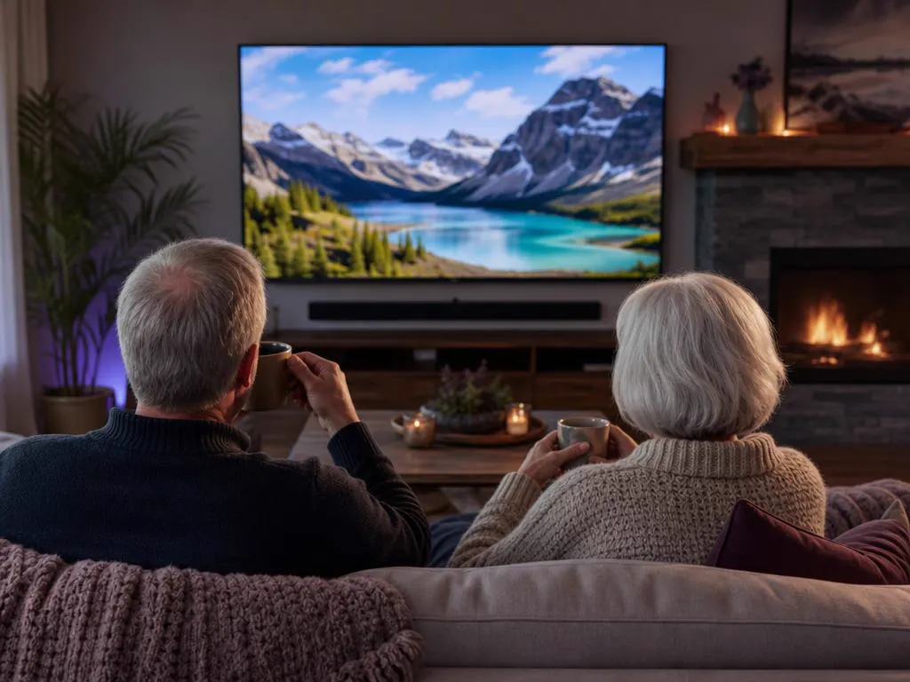 Couple détendu devant un film à la TV