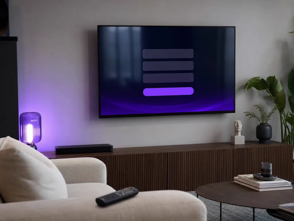 TV showing a clean login screen with three empty fields