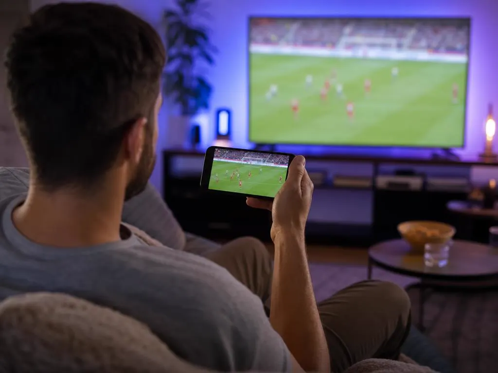 Téléphone qui envoie une chaîne en direct vers une TV avec AirPlay