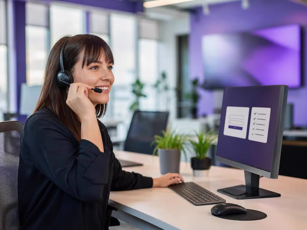Conseiller support avec un casque qui aide un client à se connecter par téléphone