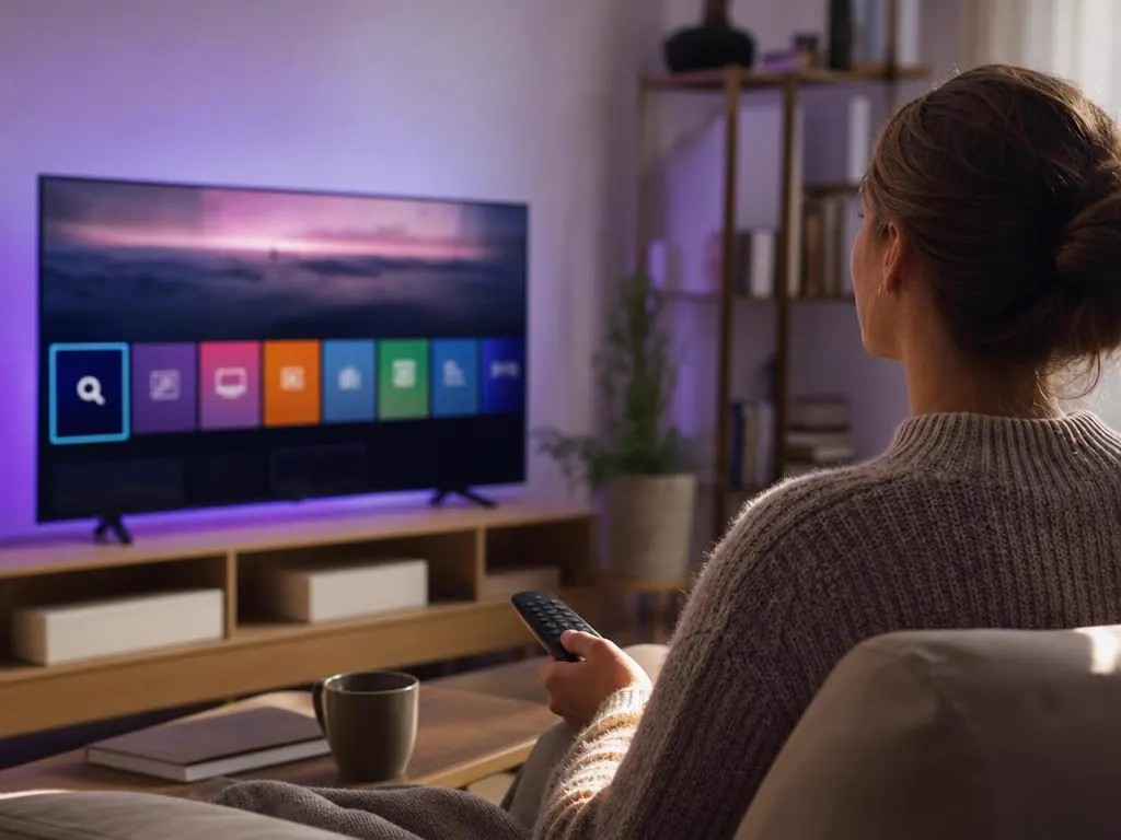 Grille du store d’applis d’une Smart TV avec des tuiles abstraites colorées