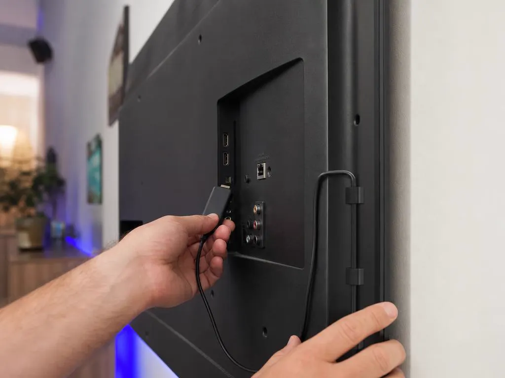 Branchement d’une clé de streaming sur le port HDMI d’une TV Samsung