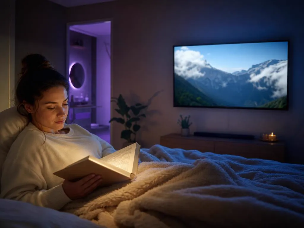 Watching a nature documentary in the bedroom