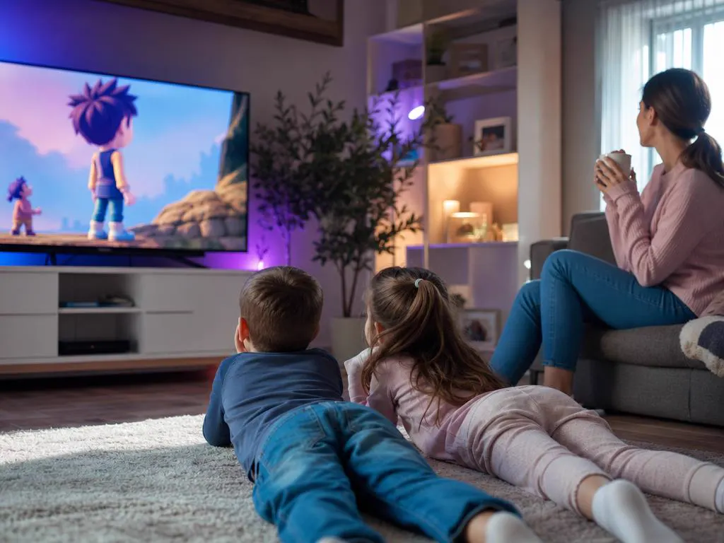 Kids watching Saturday cartoons on an IPTV USA subscription