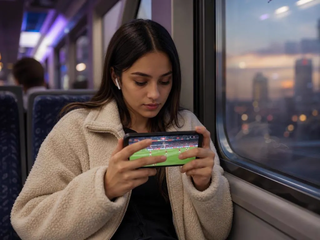 Watching a live game on a phone during the commute