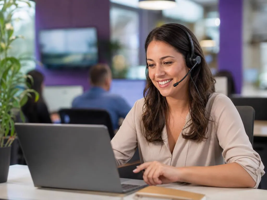 Support specialist with a headset helping a customer