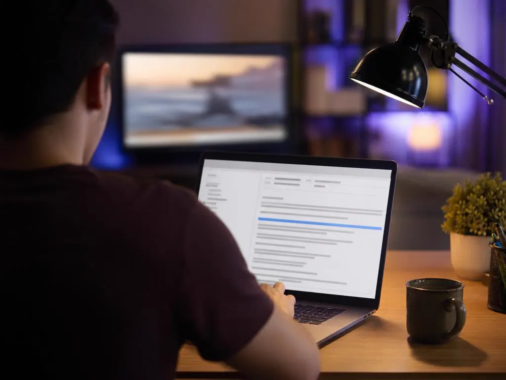 Person copying an M3U link from an email on a laptop