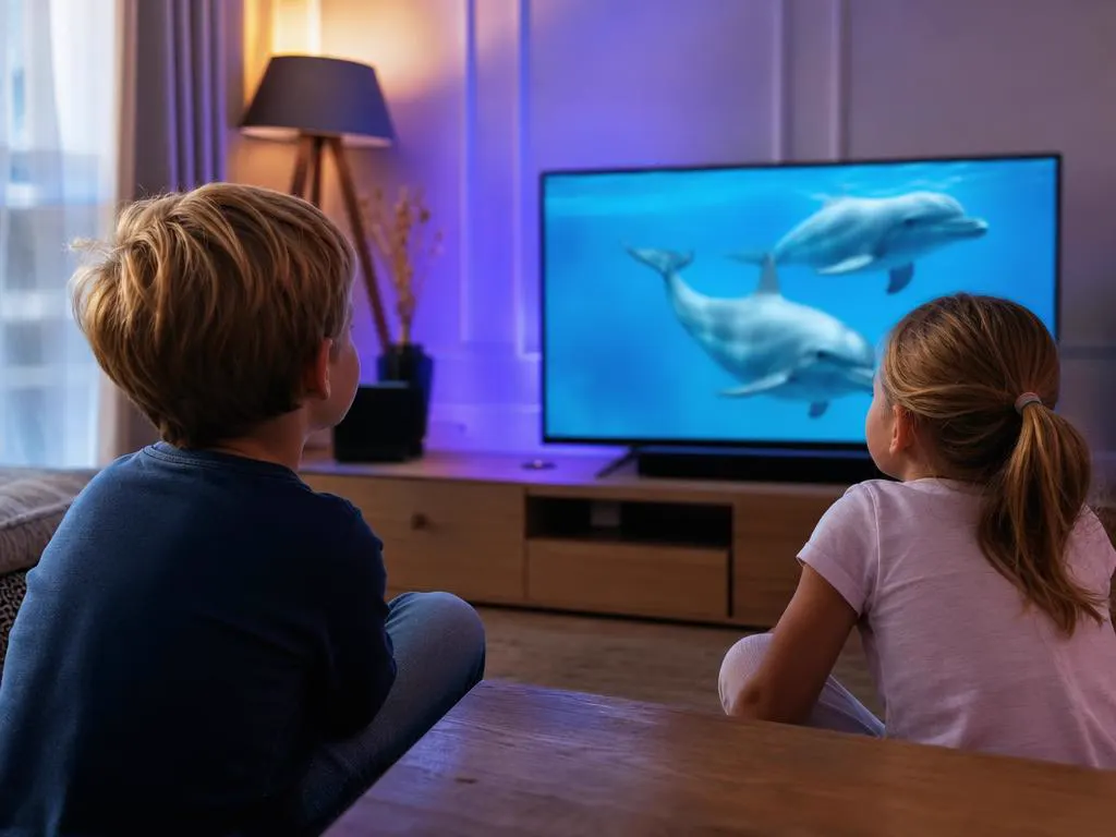 Kids watching a Portuguese-language children's nature show