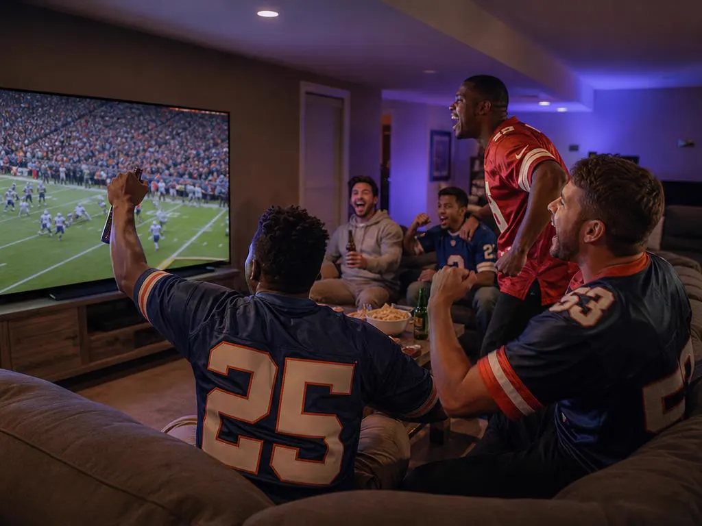 Friends watching a live game on a Roku TV