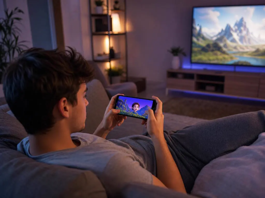 The Lite app on an iPhone in a cozy living room