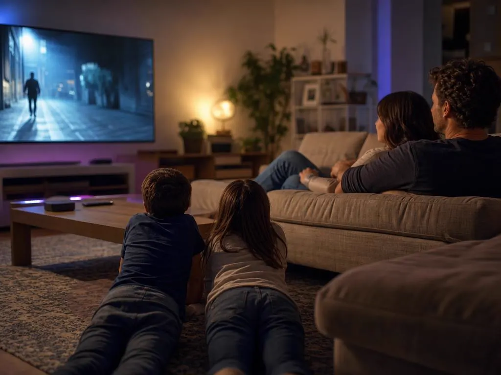 Streaming on a Roku-connected TV in a family room