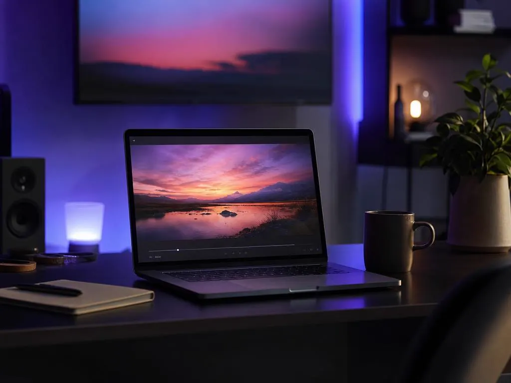 Ordinateur portable avec une fenêtre de lecteur IPTV, sur un bureau