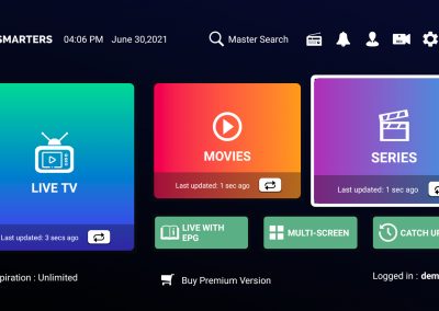 Écran d’accueil avec TV en direct, Films et Séries